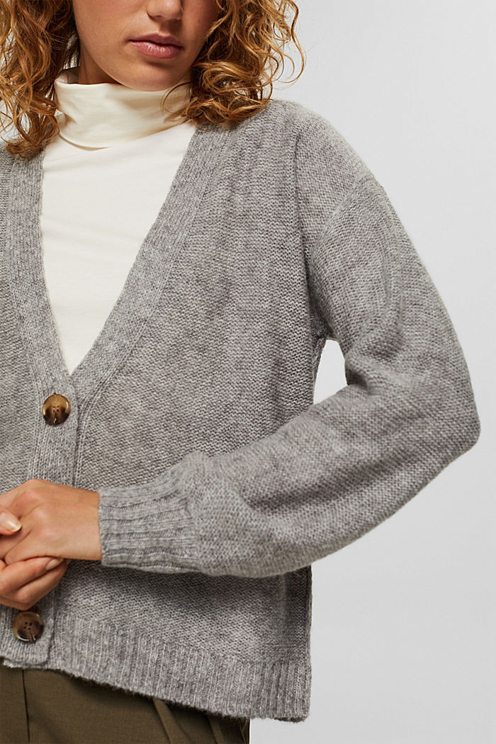 Wool blend: cardigan with inside-out seams, MEDIUM GREY, detail image number 2