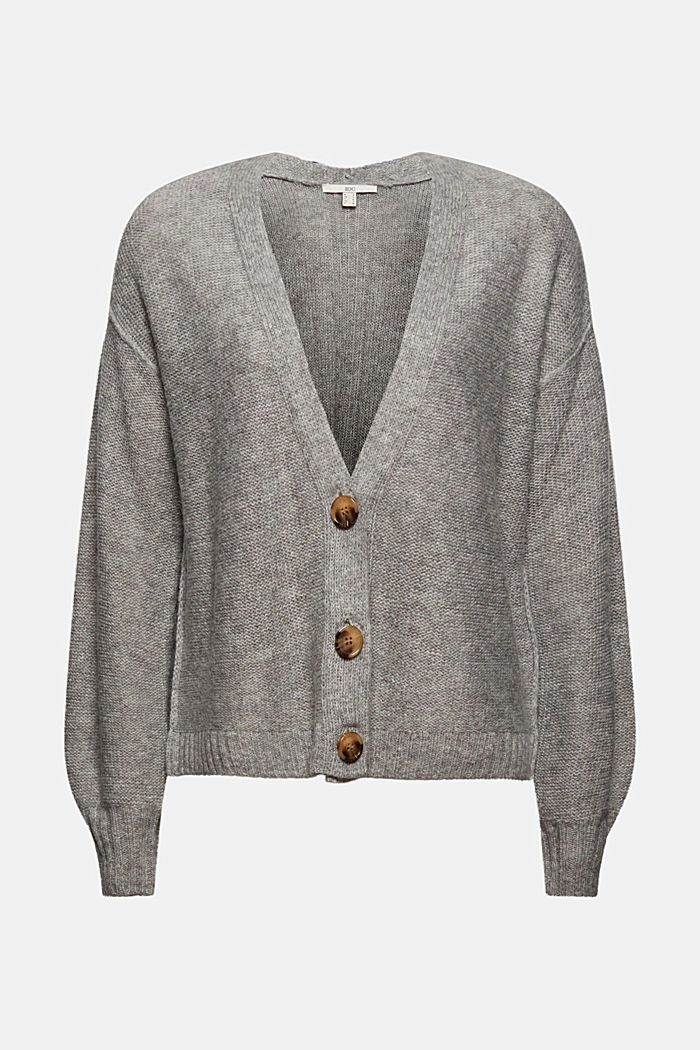 Wool blend: cardigan with inside-out seams, MEDIUM GREY, overview