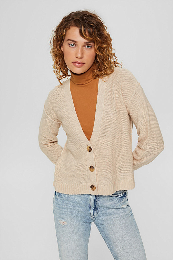 Wool blend: cardigan with inside-out seams, BEIGE, detail image number 0
