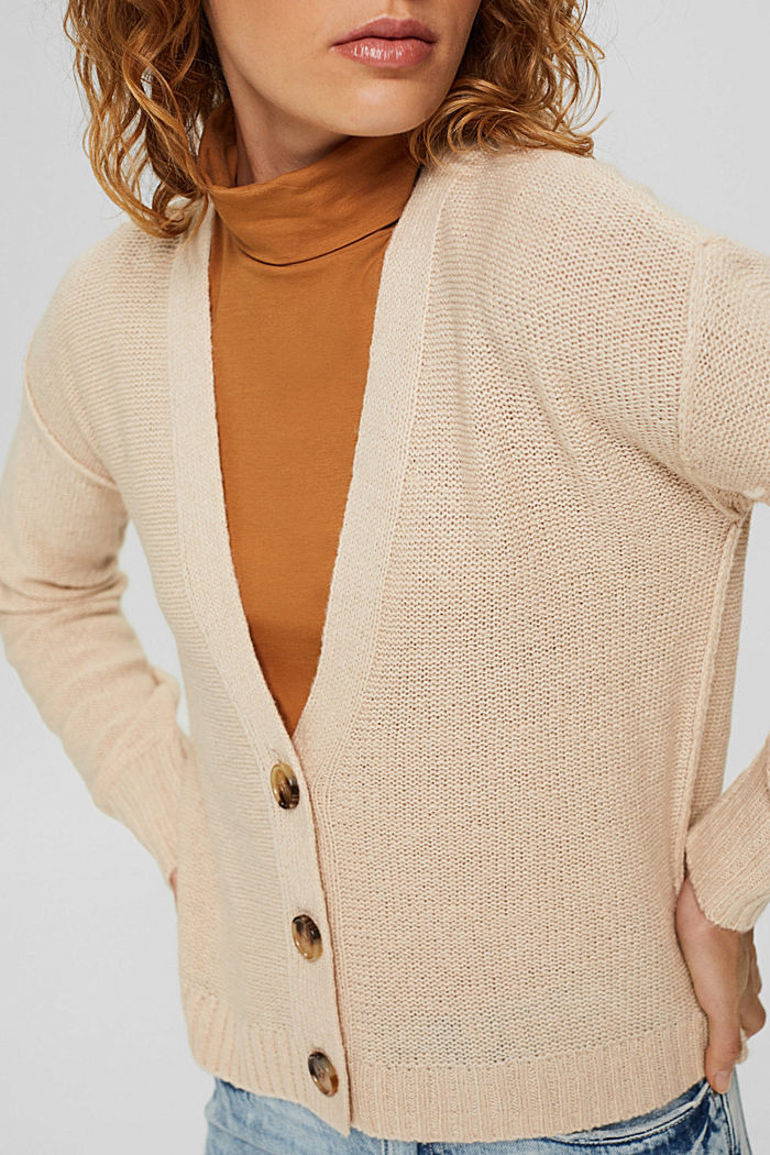 Wool blend: cardigan with inside-out seams, BEIGE, detail image number 2