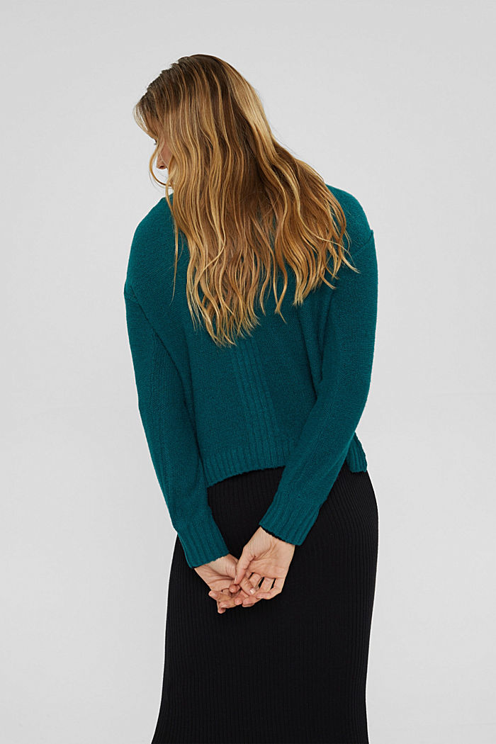 Wool blend: cardigan with inside-out seams, EMERALD GREEN, detail image number 3