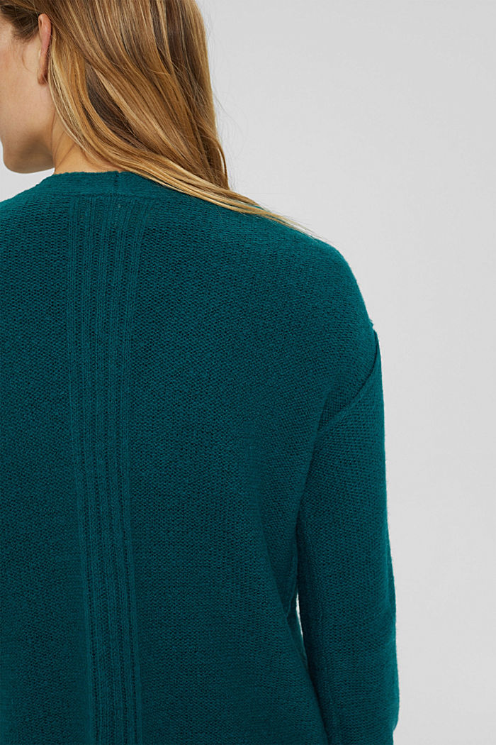 Wool blend: cardigan with inside-out seams, EMERALD GREEN, detail image number 2
