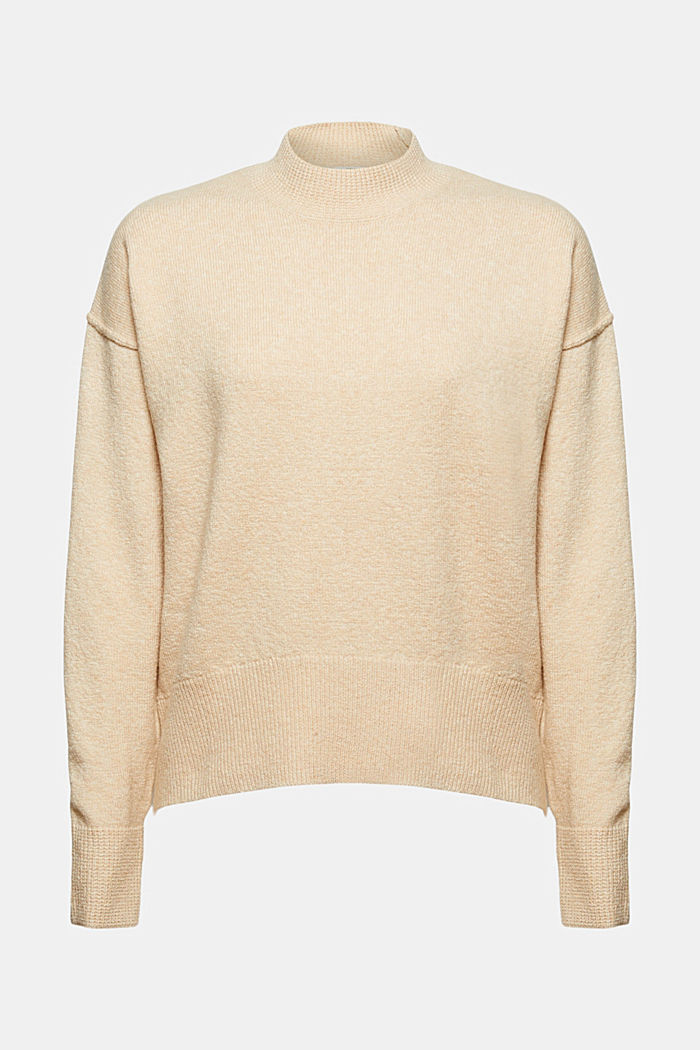Wool blend: jumper with inside-out seams, BEIGE, overview