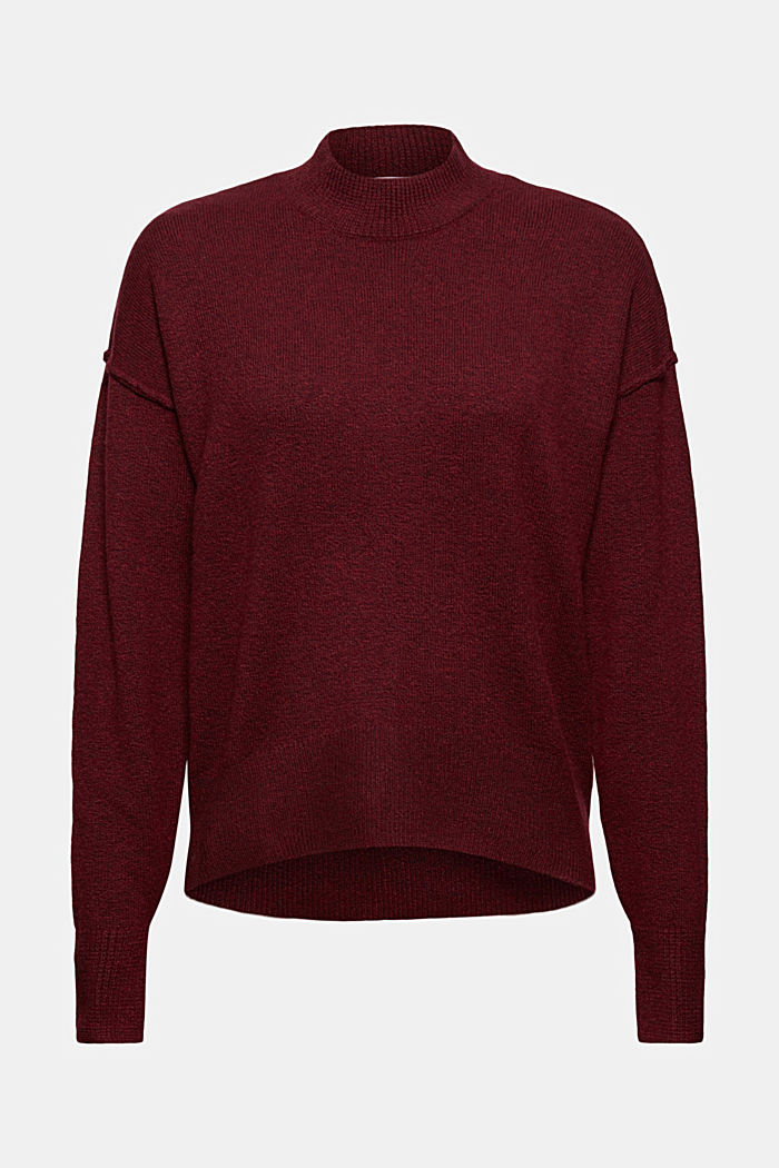 Wool blend: jumper with inside-out seams, DARK RED, overview