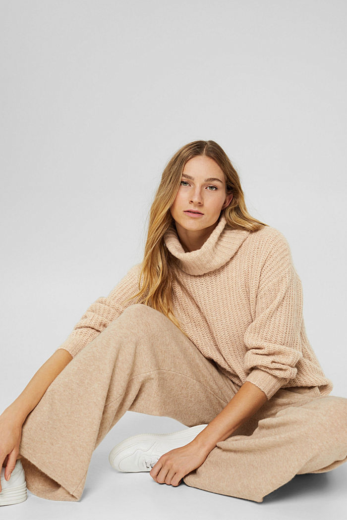 Wool/alpaca blend: polo neck jumper, BEIGE, detail image number 5