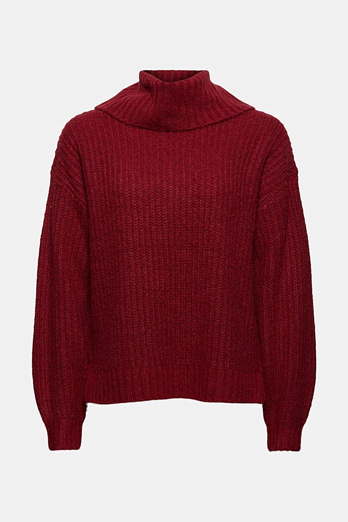 Z wełną/alpaką: sweter z golfem, DARK RED, detail image number 5