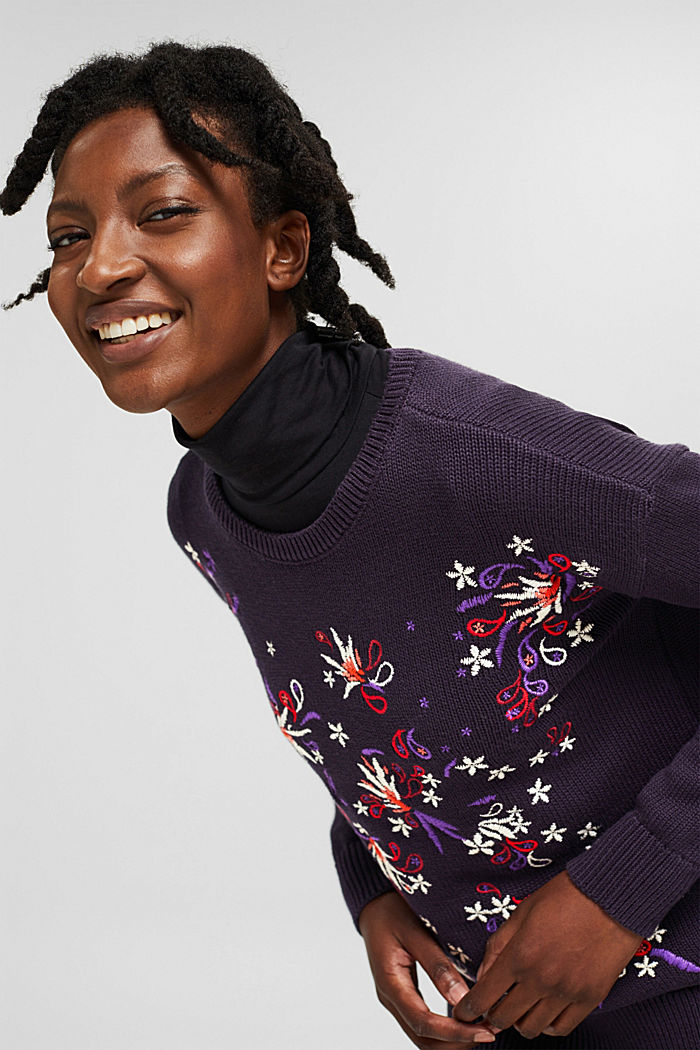 Sweter z haftem, bawełna organiczna, NAVY, detail image number 6