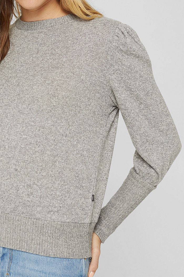 Brushed long sleeve top with balloon sleeves, MEDIUM GREY, detail image number 2
