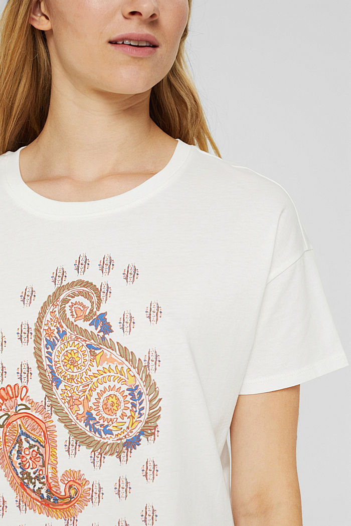 T-shirt met paisleyprint, 100% biologisch katoen, OFF WHITE, detail image number 2