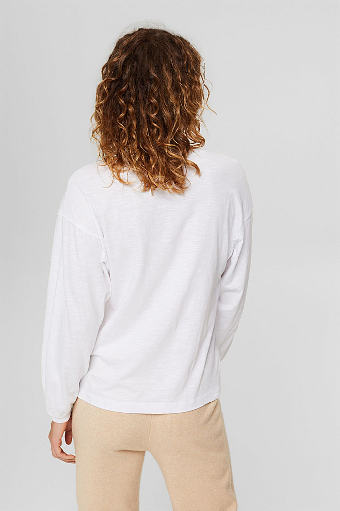 Long sleeve top with balloon sleeves made of 100% organic cotton, WHITE, detail image number 3