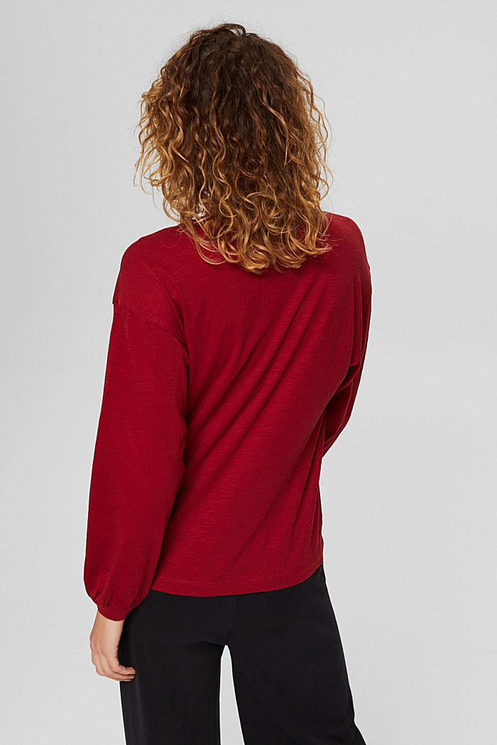 Long sleeve top with balloon sleeves made of 100% organic cotton, DARK RED, detail image number 3