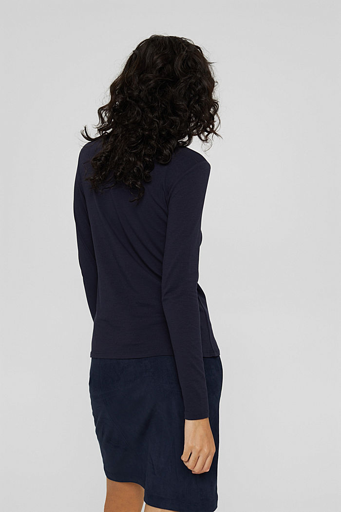 Long sleeve top with polo neck, organic cotton, NAVY, detail image number 3
