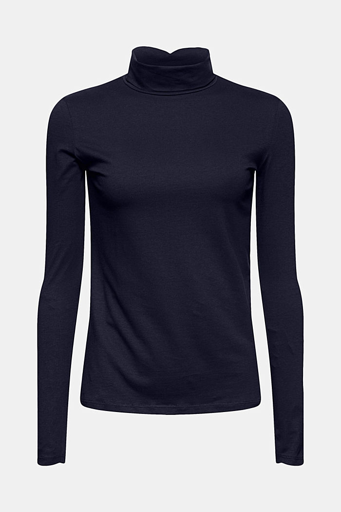 Long sleeve top with polo neck, organic cotton, NAVY, detail image number 7