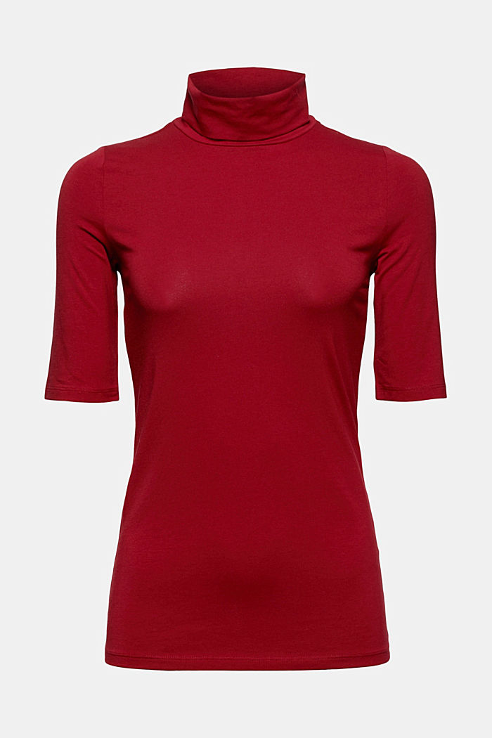 T-shirt with a polo neck, organic cotton, DARK RED, overview