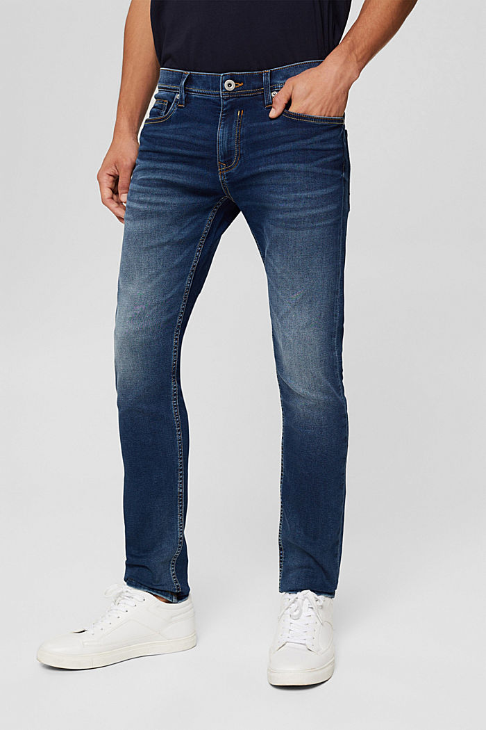 Stretch jeans in blended cotton, BLUE MEDIUM WASHED, detail image number 0