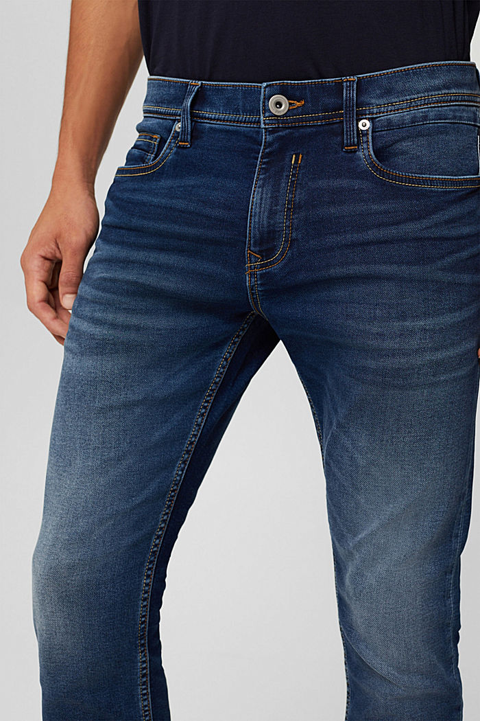 Stretch jeans in blended cotton, BLUE MEDIUM WASHED, detail image number 3