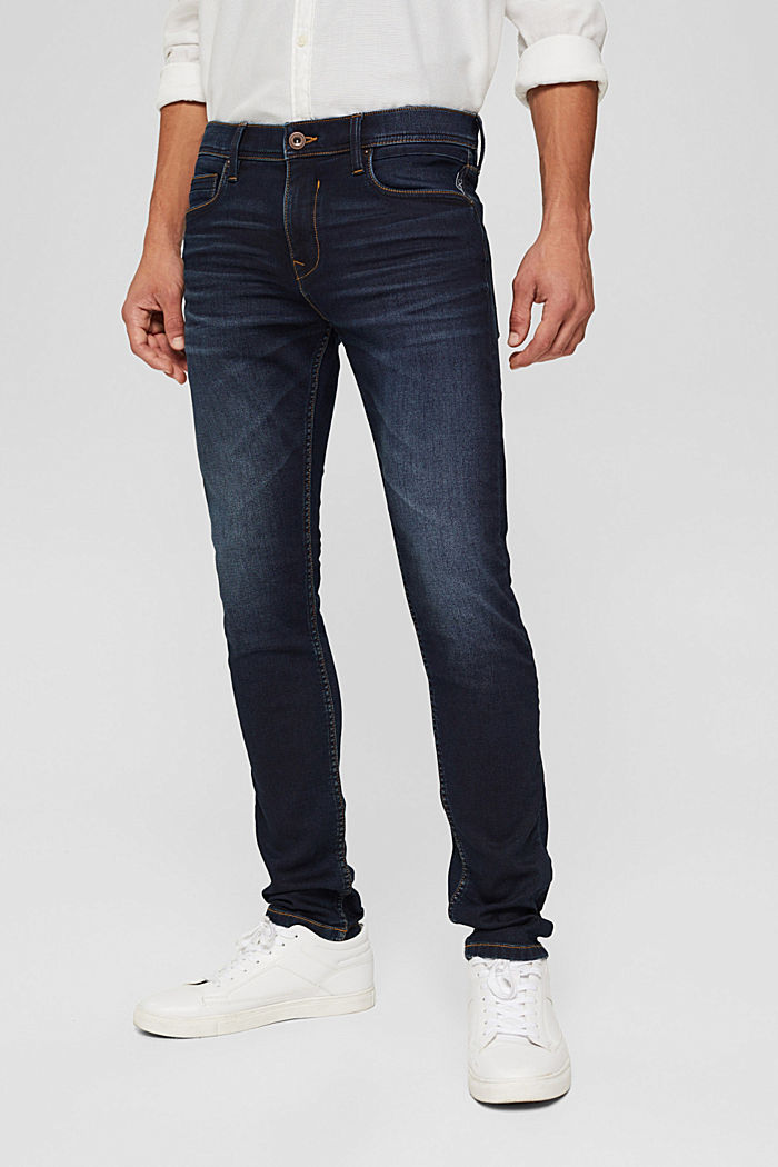 Stretch jeans in blended cotton, BLUE BLACK, overview