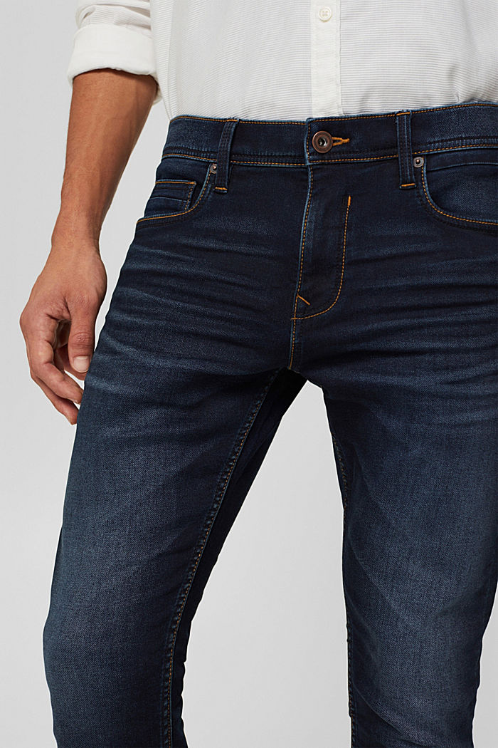 Stretch jeans in blended cotton, BLUE BLACK, detail image number 3