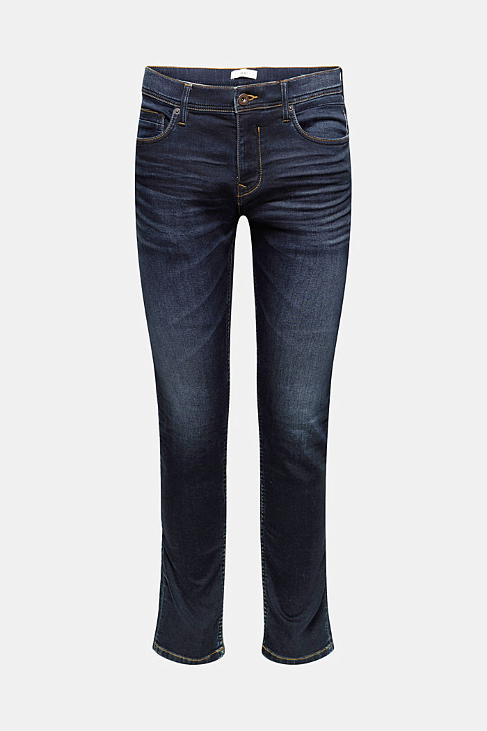 Stretch jeans in blended cotton, BLUE BLACK, overview