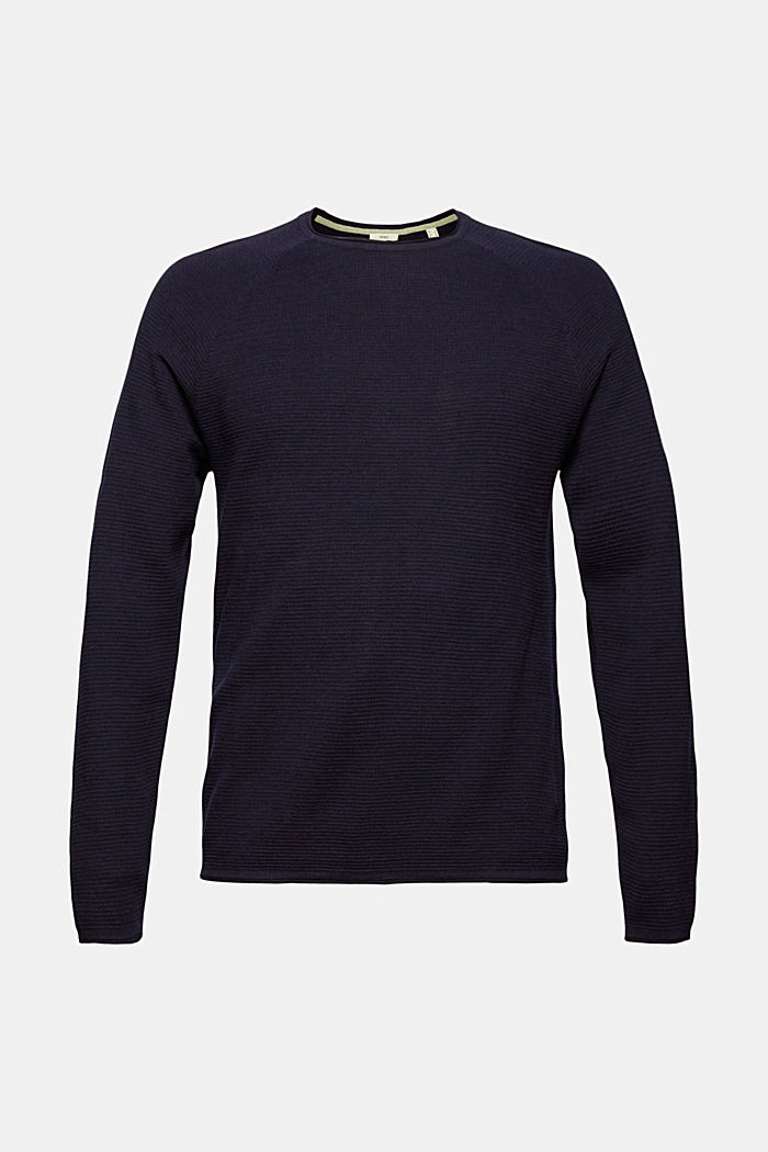 Textured jumper made of 100% organic cotton, NAVY, overview