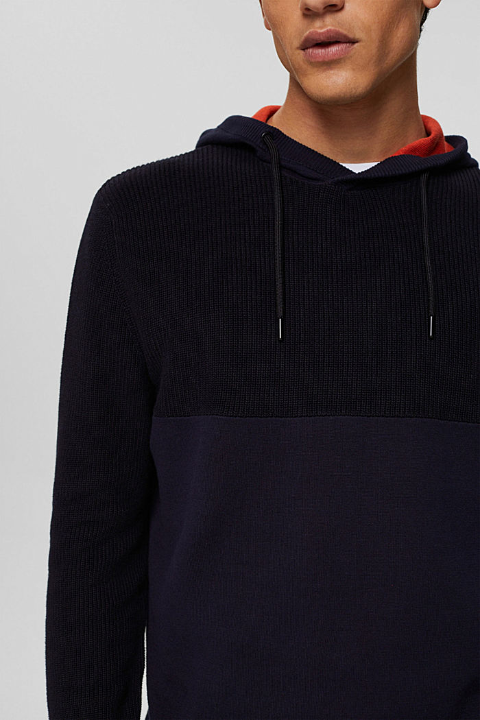 Jumper with hood in organic blended cotton, NAVY, detail image number 2