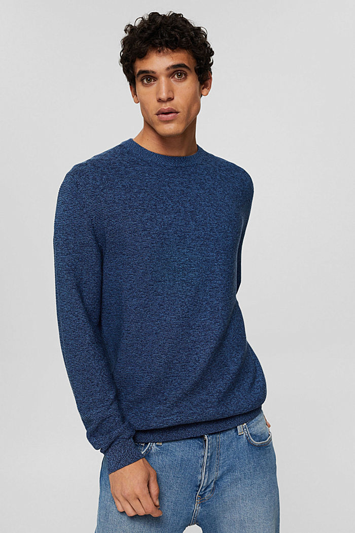 Textured jumper made of 100% organic cotton, NAVY, detail image number 0