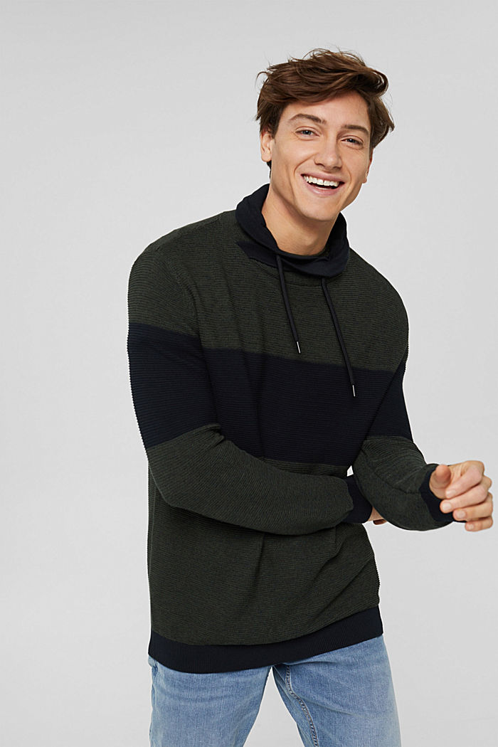 Fakturowany sweter, 100% bawełny organicznej, DARK KHAKI, detail image number 0