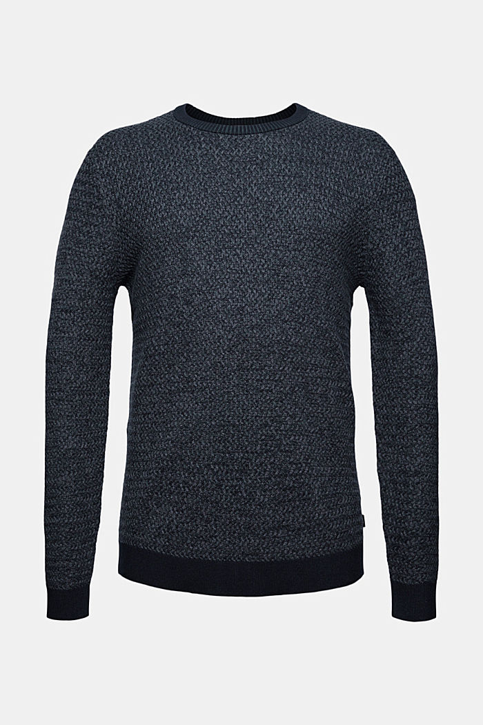 Textured jumper made of 100% organic cotton, NAVY, overview