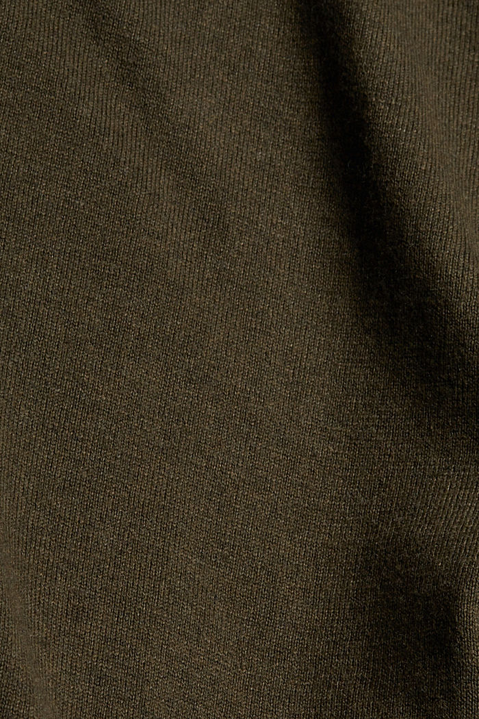 Con cachemir: jersey básico de cuello redondo, DARK KHAKI, detail image number 4