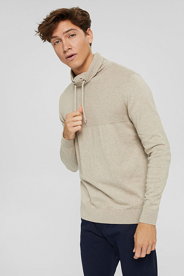 Cashmere blend: jumper with a drawstring collar, LIGHT TAUPE, detail image number 0