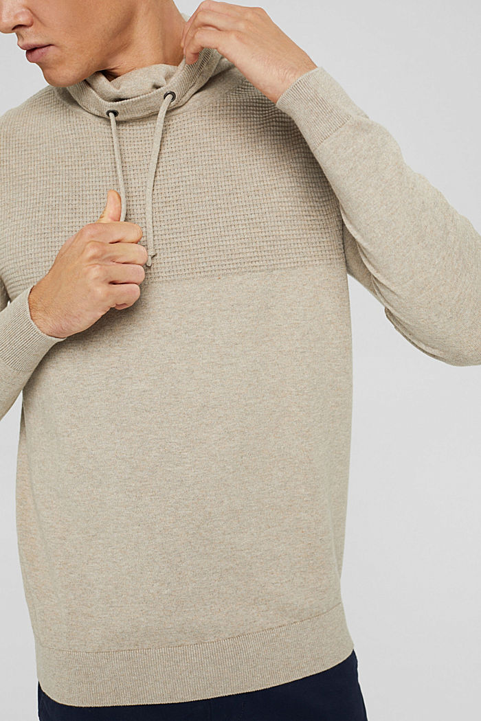Cashmere blend: jumper with a drawstring collar, LIGHT TAUPE, detail image number 2