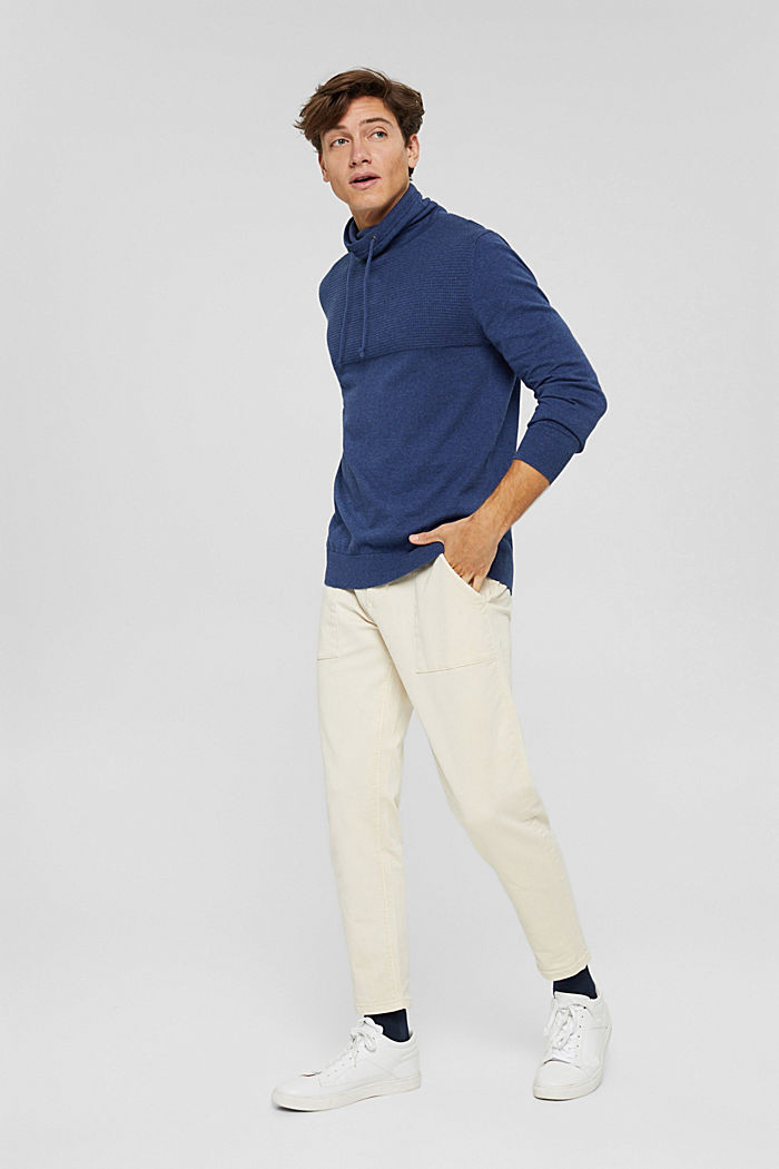 Cashmere blend: jumper with a drawstring collar, GREY BLUE, detail image number 7