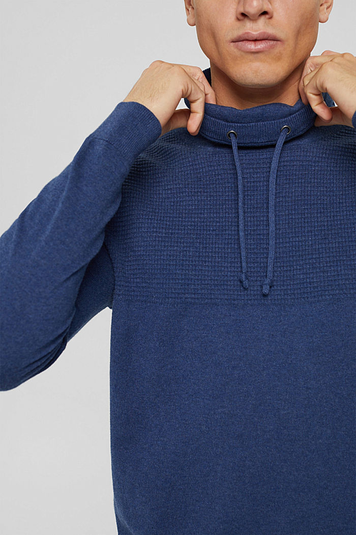 Cashmere blend: jumper with a drawstring collar, GREY BLUE, detail image number 2