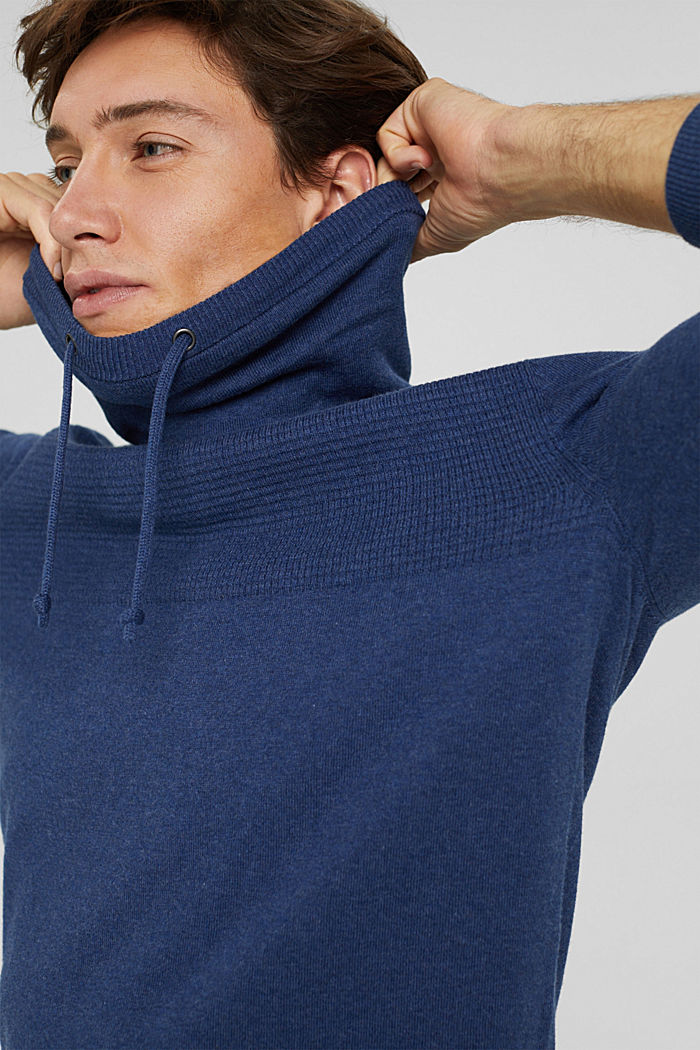 Cashmere blend: jumper with a drawstring collar, GREY BLUE, detail image number 5