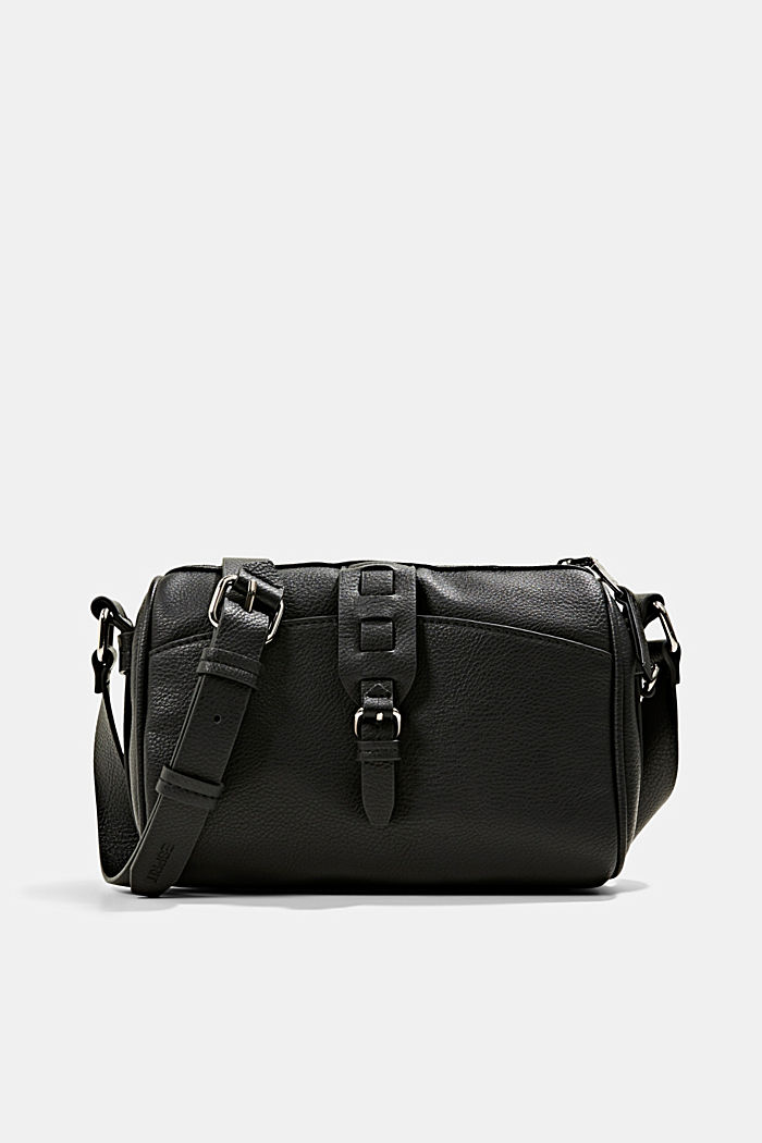 Faux leather shoulder bag with a tab, BLACK, overview