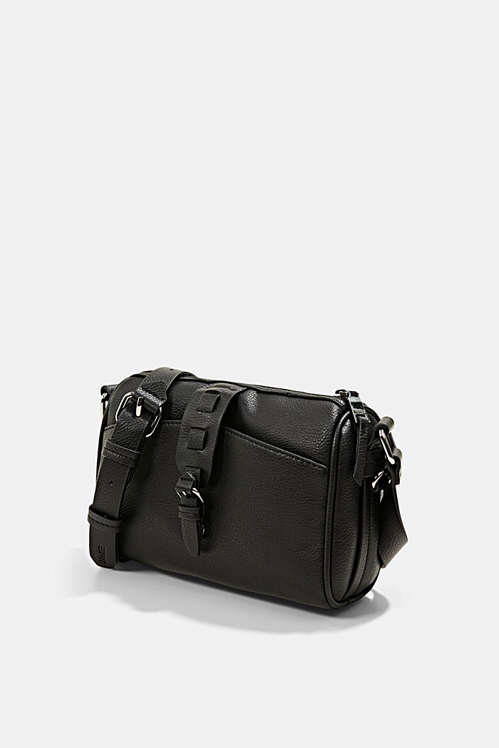 Faux leather shoulder bag with a tab, BLACK, detail image number 2