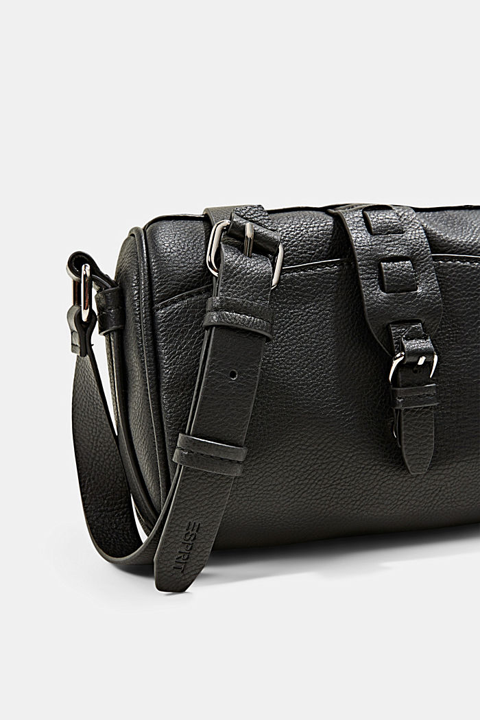 Faux leather shoulder bag with a tab, BLACK, detail image number 3