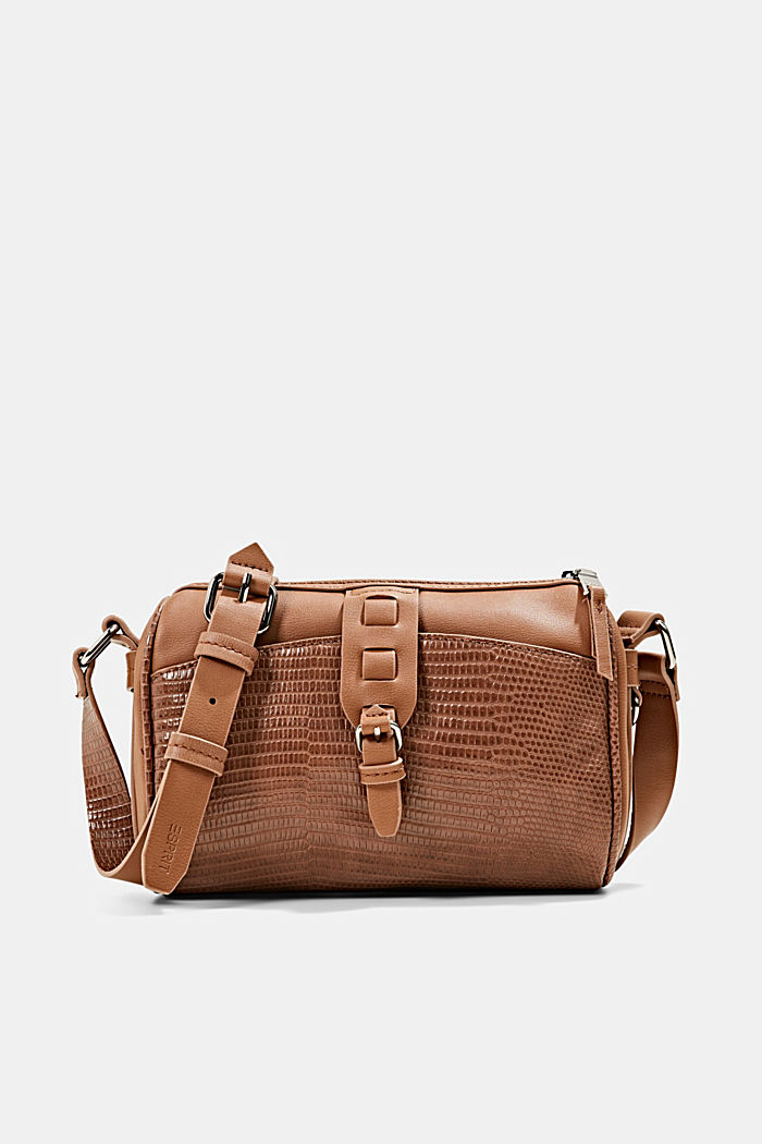 Faux leather shoulder bag with a tab, RUST BROWN, overview