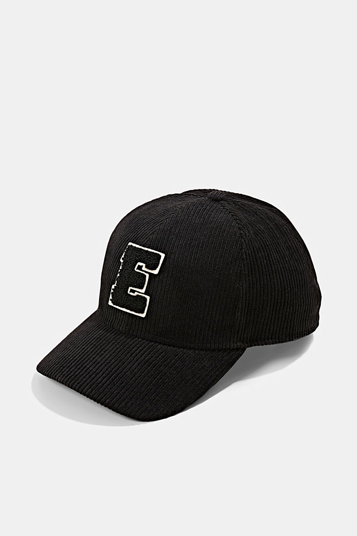 Baseball cap with a corduroy appliqué, BLACK, detail image number 0