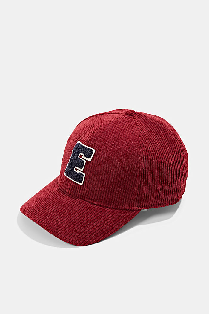 Baseball cap with a corduroy appliqué, BORDEAUX RED, detail image number 0