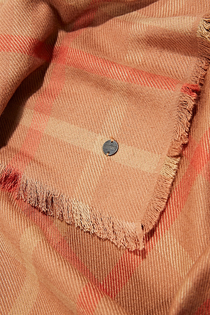 Woven scarf with a check pattern, LENZING™ ECOVERO™, CARAMEL, detail image number 2