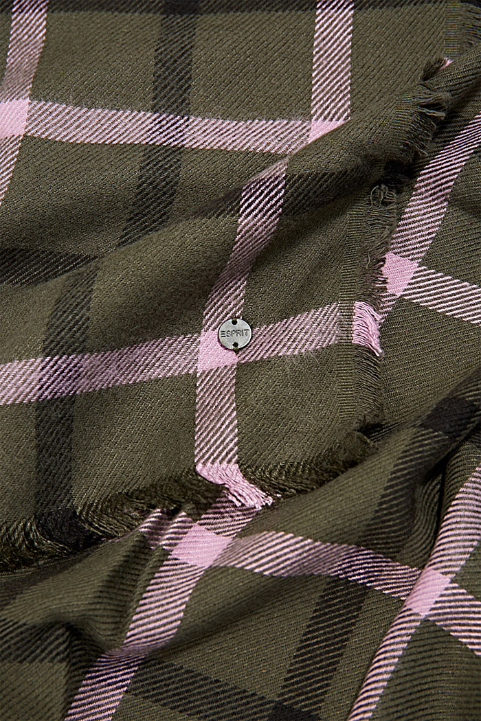 Woven scarf with a check pattern, LENZING™ ECOVERO™, DARK KHAKI, detail image number 2