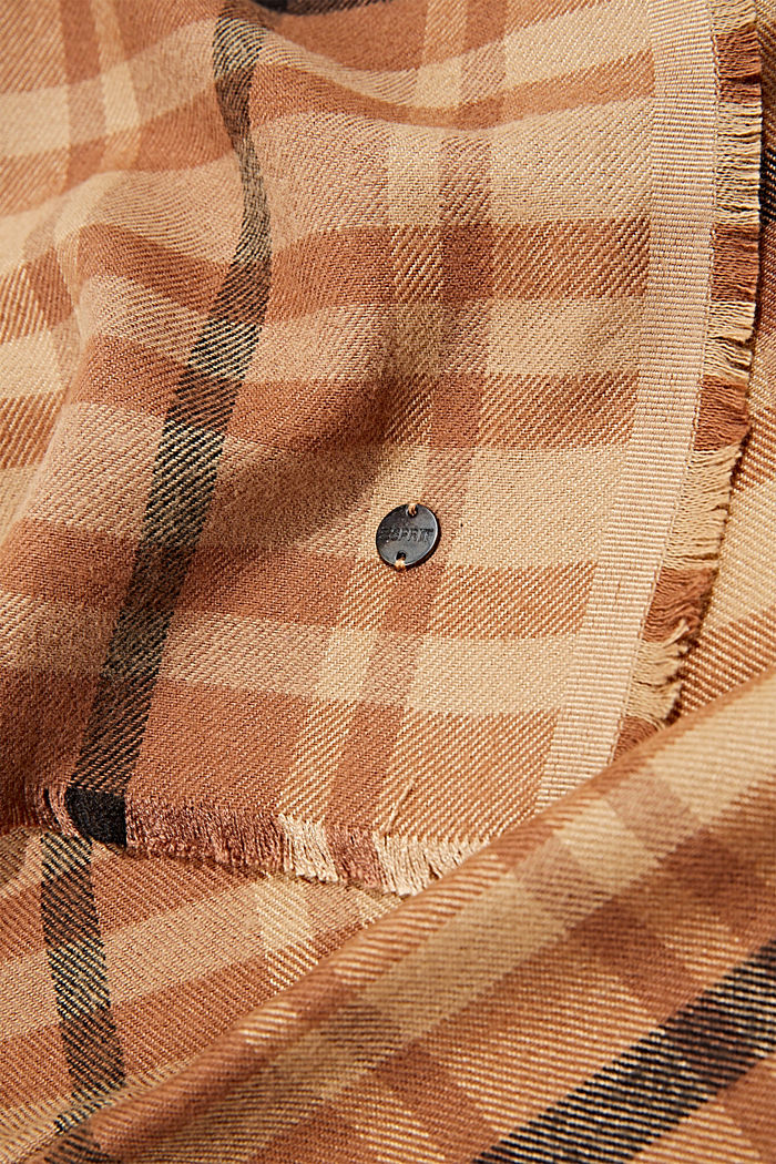 Woven scarf with a check pattern, LENZING™ ECOVERO™, CARAMEL, detail image number 2