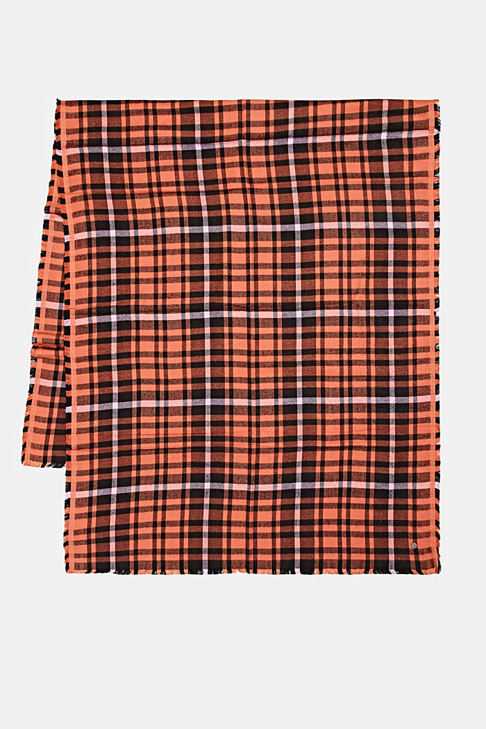 Woven scarf with a check pattern, LENZING™ ECOVERO™, TERRACOTTA, detail image number 3