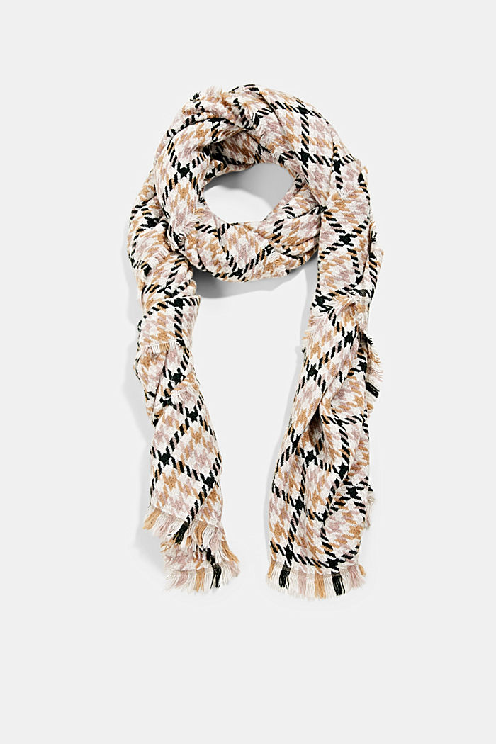 Scarf with a houndstooth pattern in a wool/alpaca blend, OFF WHITE, detail image number 0