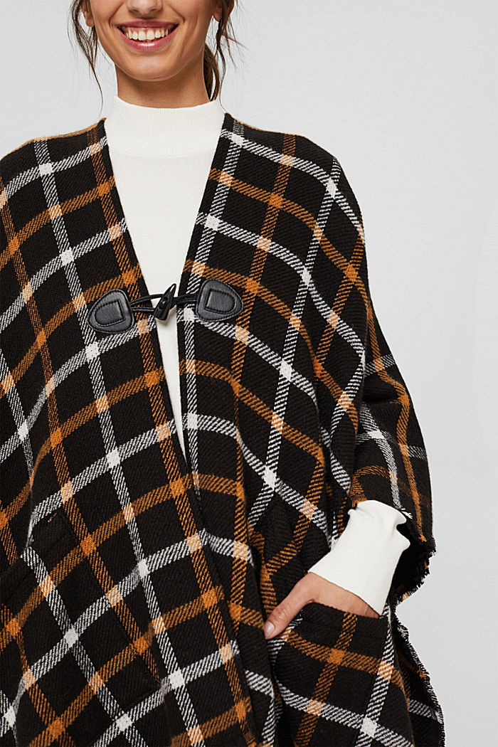 Checked poncho with a toggle fastener, BLACK, detail image number 2