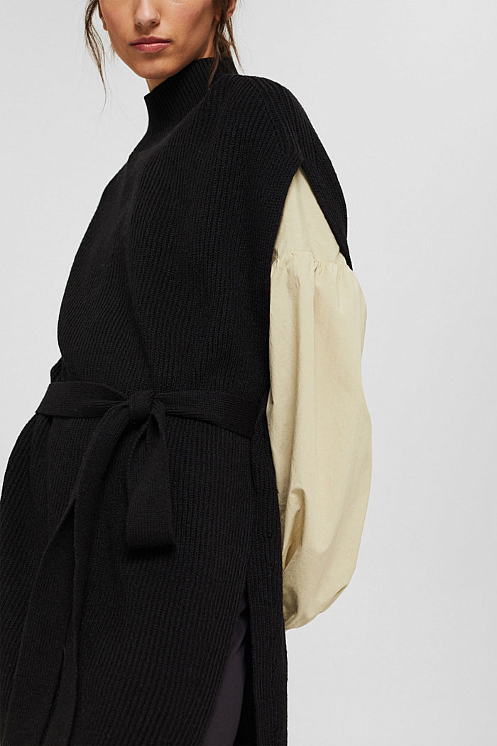 Responsible wool: belted poncho, BLACK, detail image number 2