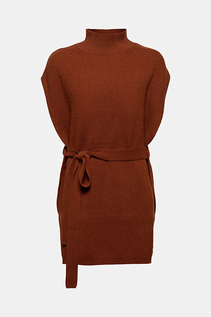 Responsible wool: belted poncho, RUST BROWN, detail image number 0