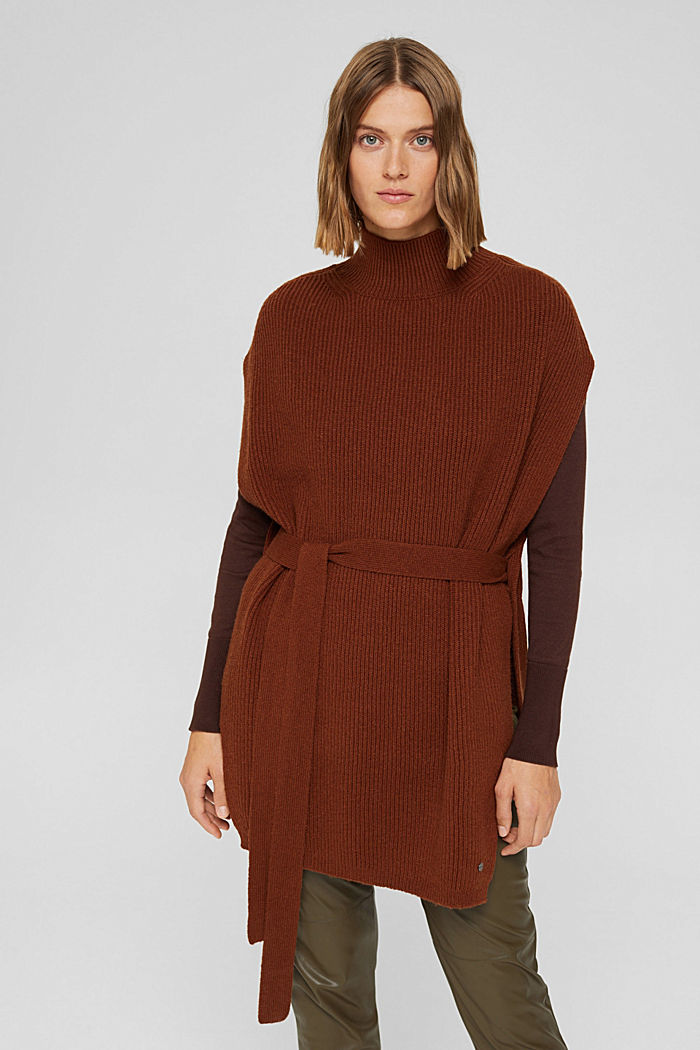 Responsible wool: belted poncho, RUST BROWN, detail image number 4