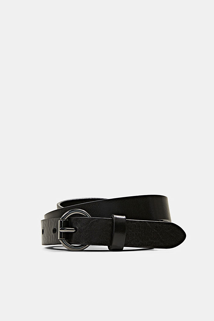 Made of genuine leather: narrow belt, BLACK, detail image number 0